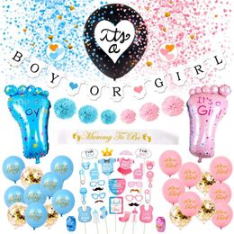 Party Decoration 64pcs Gender Reveal Supplies Balloon Baby BOY OR GIRL Flag Pulling Confetti Foil Balloons Po Props