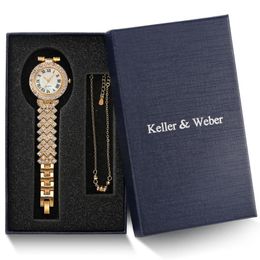 Orologi da polso Keller Weber Lussuoso oro d'oro signore romen orologio al quarzo donne Bellissimo braccialetto regolabile regalo di Natale alla moglie fidanzata