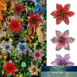 1PC Glitter Artificial Christmas Flowers Christmas Tree Decorations for Home Fake Flowers Xmas Ornaments New Year Decoration