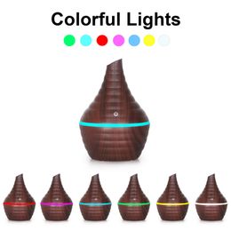 Wood Grain Cold Spray Machine Type Aromatherapy Humidifiers 300ml Thread Electronic Home Heater USB Cotton Rod Sant Mouth Colourful Lamp Humidifier