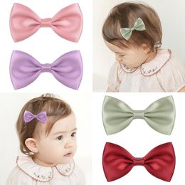 Girls Retro Satin Bowknot Hairpin Kids Candy Colour Bow Barrette Fashion Sweet Children Performance Hairpin Hair Accessories