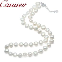 Cauuev Real Natural Freshwater Baroque Necklace For Women 9-10mm Pearl with 925 Sterling Silver Jewelry Gift