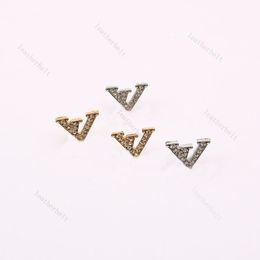 2 Colour Crystal Earring Letter Stud Classic Small Ear Studs Women Party Earrings Birthday Gift with Box