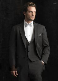 Men's Tracksuits Classic Dark Grey Men Jacket Blazer 3 Piece Suit Notch Lapel Groom Tuxedos Excellent Wedding Tuxedo(Jacket+Pants+Tie+Vest)2