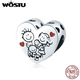 WOSTU Family Silver 925 Beads 925 SSterling Silver Love Family Heart Shape Charms for Girls Bracelets Silver 925 Jewellery CTC237 Q0531
