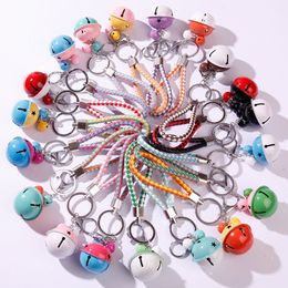 28 Colours Creative Keychains Fashion Aessories 2021 Style Small Bell Keychain Fur Key Chains Candy Colours Leather cord Keyring