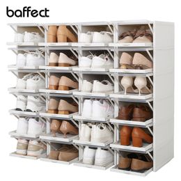 Baffect 2PCS/lot Shoes Boxes Stackable Shoebox Shoes Rack Plastic Shoe Organiser for High Heels Sneakers Storage Shoes Drawers 210306