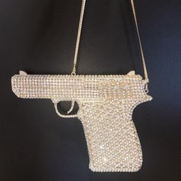 Amazing Cool Handgun Pistol Shaped Bling Daimonds Handmade Beading Evening Party Bags Mini Audiere Women Shoulder Handbags