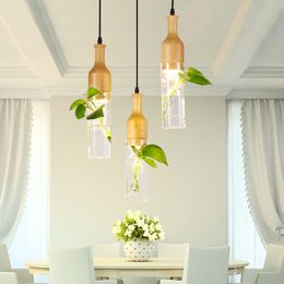 Modern LED plant pendant lamps wood glass bottle lustres luminaire industrial decor hanging lamp E27 led lampara lighting