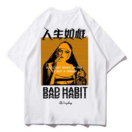 Streetwear Men Funny Pranks Oil Kanji Print O-neck T-Shirts Harajuku Cotton Loose Short Sleeve Tshirt 210527