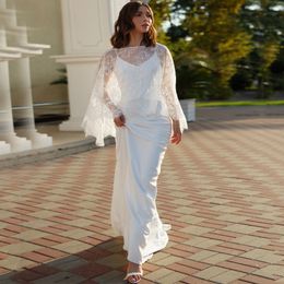 illusion bodice wedding dresses UK - 2021 V-Neck Spaghetti Straps Backless Wedding Dress Removable Lace Cape A-Line Bridal Gown robes de mariées