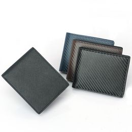 New leather men's wallet with carbon Fibre anti-theft brush wallet cowhskin short RFID wallet