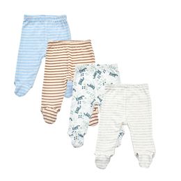 4 pieces/lot 0-18 Months Newborn Baby Pants Cotton Spring Autumn Babies Boy Footied Infant Girls Trousers Unisex Cute Twins 210226