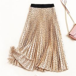 Pleated Skirts Women Spring Autumn Skirt High Waist Print Midi Skirts Womens Velvet Skirt Maxi Long Skirts Femme Faldas Mujer 210310