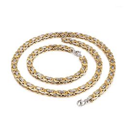 Earrings & Necklace 6mm Wide 8 Inch+ 20 Inch Thin 4 Colour King Chain Stainless Steel Flat Byzantine Bracelet Mens Women Jewellery Set