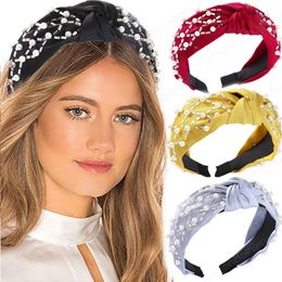 Wide Knotted Headband Hairbands For Women New Pearl Rhinestone Hair Band Bezel Hair Hoop Girls Fashion Hair Accessories