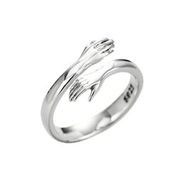 Romantic S925 Sterling Silver Hug Women Wedding Rings Hands Ring Palm for Lovers Silver 925 Couple Jewellery Valentine's Day