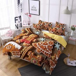 Happy Christmas Microfiber Duvet Cover Pillowcase Cookies Elements Bedding Set New Year Child Bedspread Home Dorm Decor Bed Set 210309