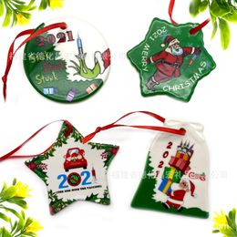 DHL Sublimation Blank Ceramic Pendant Creative Christmas Ornaments Heat Transfer Printing DIY Ceramic Ornament 6 Styles
