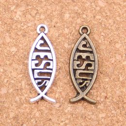 93pcs Antique Silver Plated Bronze Plated fish jesus Charms Pendant DIY Necklace Bracelet Bangle Findings 27*10mm