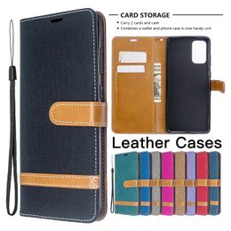 Wallet Phone Cases for Samsung Galaxy S23 S22 S21 S20 Note20 Ultra Note10 Plus - Denim Cloth Grain PU Leather Flip Kickstand Cover Case with Card Slots