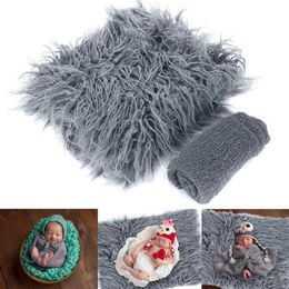 Baby Blanket Set Fluffy Blanket Wrap Cloth 2pcs Sets Infant Backdrop Rug Photography Props Newborn Photo Props 6 Colours AT5574