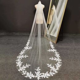 Real Photos One Layer 3 M Bridal Wedding Veil Cathedral Lace Soft Tulle Wedding Veil with Comb White Ivory Veil for Bride X0726