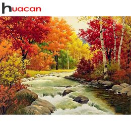 Huacan Painting Autumn Scenery 5D DIY Mosaic Landscape Full Square Diamond Embroidery Tree Crafts Kit Decorative