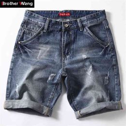 Classic Denim Shorts Men Summer Fashion Casual Slim Fit Ripped Blue Short Jeans Male Brand Clothes 210806