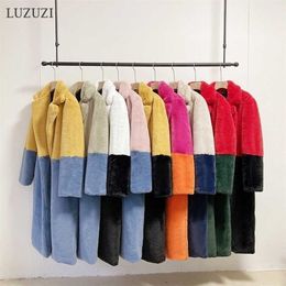 LUZUZI Two Colours Faux Rabbit Fur Coat Winter Women Luxury Long Overcoat Thick Warm Plus Size Female Plush s 211220