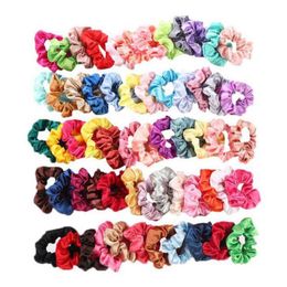 Hair Scrunchies Solid Satin Girls Hair Ropes Scrunchies Rubber Band Elastic Ponytail Holder Hair Accessories 60pcs 1 lot