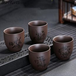 4pcs/set new Purple clay teacup Tea set Travel portable tea bowl Master Cup Personal Tea Cup Household Teaware Drinking 140ml