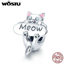 WOSTU Real 925 Sterling Silver Hot Sell Lovely Cat Charm fit Original Bracelet Pendant DIY Jewellery Making Fashion Gifts CQC874 Q0531
