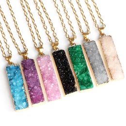 Simple Fashion Crystal Gold Plated Irregular Natural Stone Pendant Necklaces For Women Girl Men Druzy Jewellery