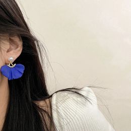 Unique Design White Petal Flower Pearl Drop Dangle Earring Personality Irregular Geometric 3D Print Statement Earrings for Women