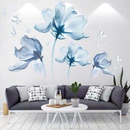 Wall Stickers Blue Flower Removable 3D Watercolor Ink Art Decals Mural For Living Room Bedroom Decoration Home Decor