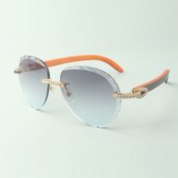 Exquisite classic medium diamond sunglasses 3524027, natural orange wooden temples glasses, size: 18-135 mm