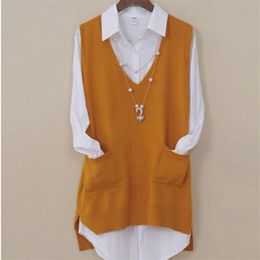 Women's Spring Autumn Cashmere Knitted Vest Both Sides Split Loose Sweater Waistcoat Female Pullover Sleeveless Tops 210918
