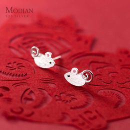 Real 925 Sterling Silver Frosted Cute Little Mouse Stud Earring for Women Anti Allergy Ear Studs Fine Jewellery Kids Gift 210707