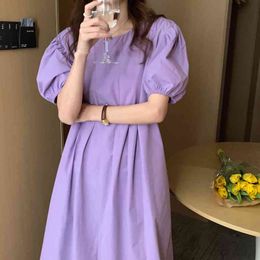 Korean Summer Dress Design Niche Pleated High Waist Dresses Women Bubble Sleeves Long Dress Vestido Feminino 14900 210527