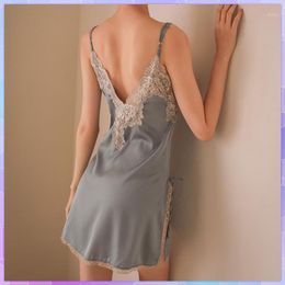 Women's Sleepwear Women Robe & Gown Sets Sexy Lace Sleep Lounge Pyjama Long Sleeve Ladies Nightwear Bathrobe Night Dress With Chest Pads