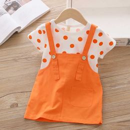 Girls Clothes Set Summer Cotton Short Sleeve Polka Dot Top T-shirt + Wings Overalls Dress 2pcs Sets Girls Suits Kids Clothing 210713