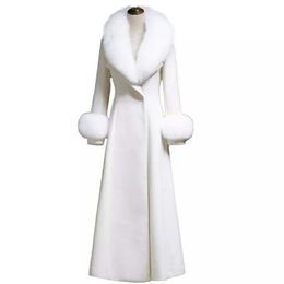 Plus size 3XL!White Woollen Coat Women Overcoat Korean Autumn Fur Collar Warm Long Wool Coat Fashion Winter Jacket Women