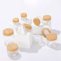 2021 5g 10g 15g 20g 30g 50g Frosted Glass Jar Refillable Cream Bottle Cosmetic Container with Imitated Wood Grain Lids