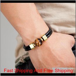 Leather Magnetic Double Genuine Eye Steel Natural Round Men Jewelry Stone Tiger Bracelets Stainless 2020 Bracelet Mens Classic Evihq P 8Lzwp