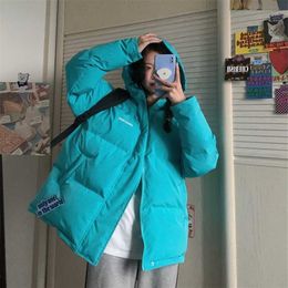 Winter Jacket Women Cotton Padded Korean Loose Solid Short Warm Streetwear Fashion Bubble Bread Coat 211008