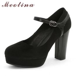 Meotina High Heels Women Pumps Glitter Platform Thick High Heels Shoes Buckle Round Toe Party Shoes Ladies Spring Big Size 33-42 210608