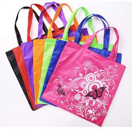 DHL100pcs Shopping Bags Women Polyester Oxford Floral Prints Large Capacity Foldable Handbag Mix Colour