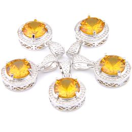 Mix 5 Pieces Pendants Luckyshine Shine Round Shape Golden Citrine Gemstone 925 Silver Pendant Necklaces