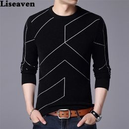 Liseaven Men Winter Warm Pullovers Mens Knitted Sweaters Cashmere Wool Pullover Men Casual Striped Sweater Men O-Neck Pull Homme 201022
